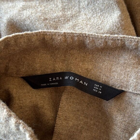 Zara Brown Black Puff‎ Sleeve Button Shoulder Tie Waist Top Medium - Picture 7 of 7